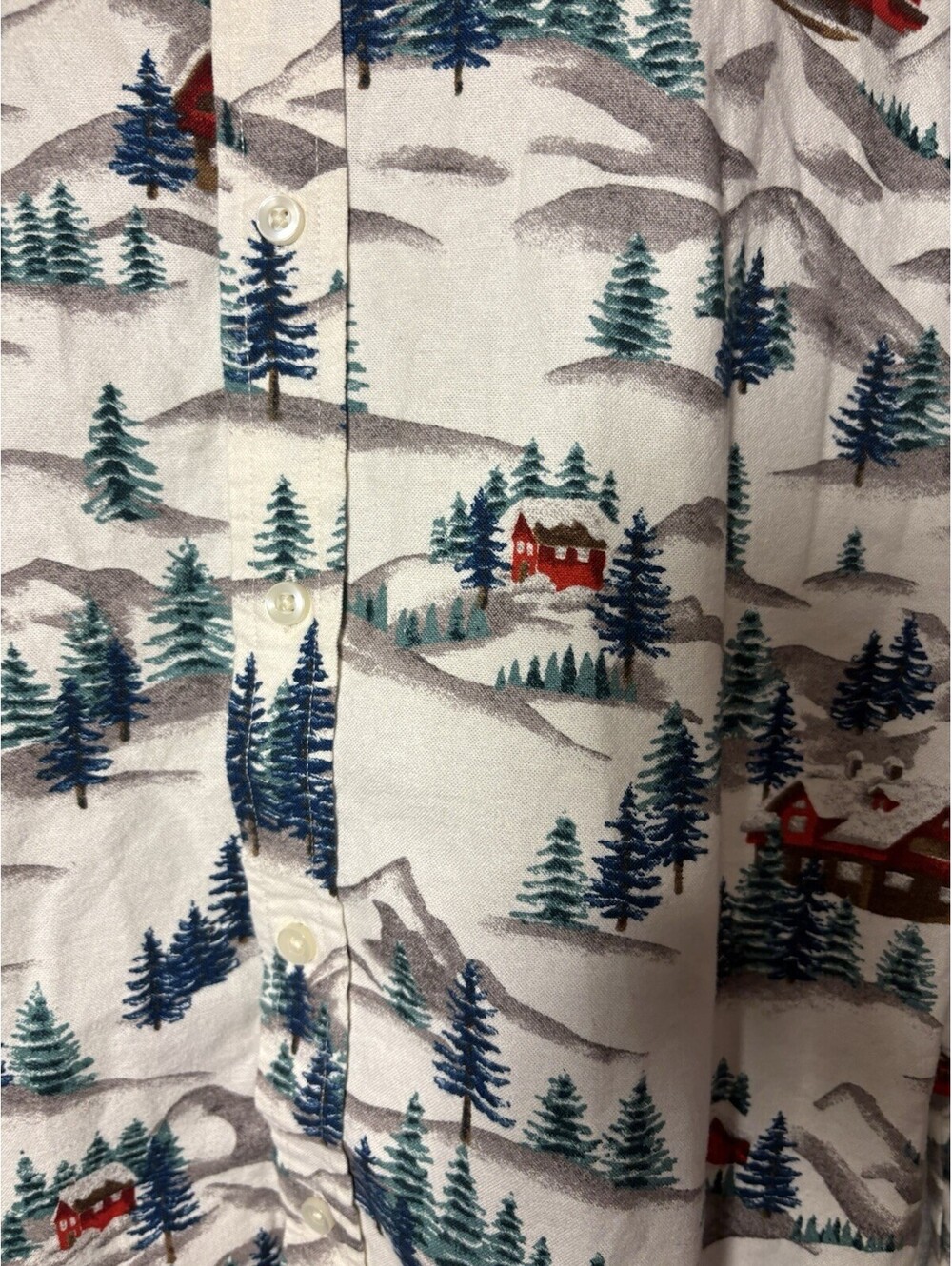 Goodfellow & Co Button Up Shirt Festive Winter Ski Lodge Mountain Landscape MED - Picture 2 of 10